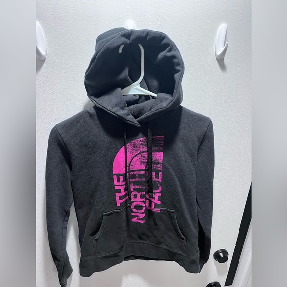 The North Face Black Hoodie with Pink Logo women’s small kids Large - Picture 3 of 4